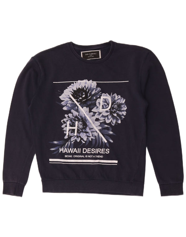 Zara Γυναικεία φούτερ με γραφικά Jumper UK 14 Medium Navy Blue Floral