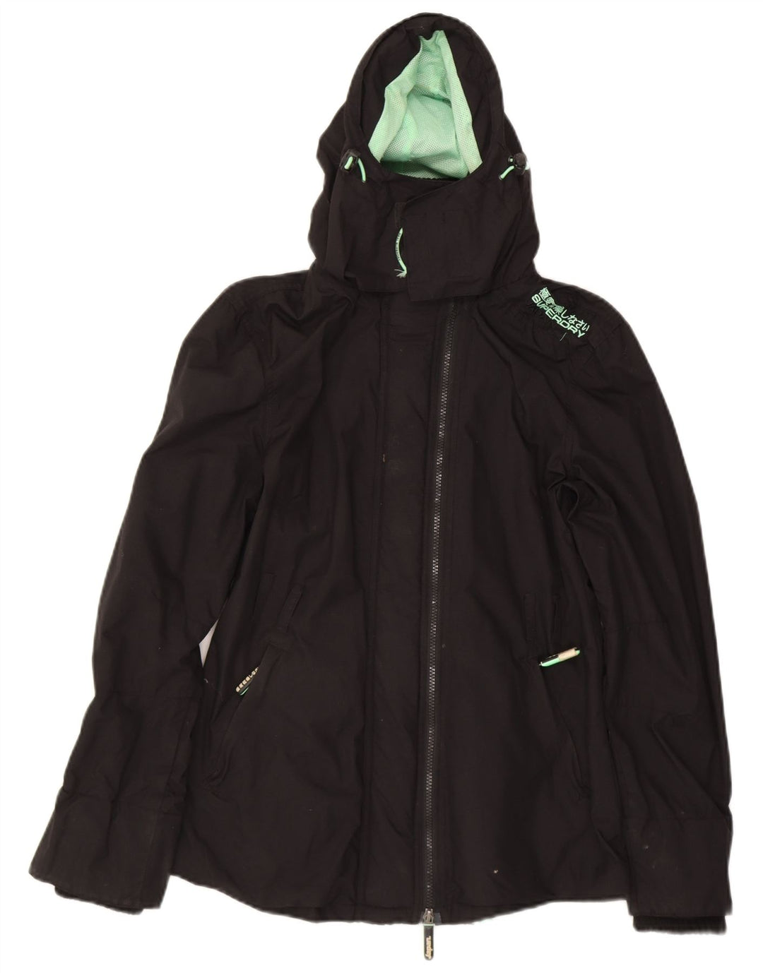 SUPERDRY Womens The Windmac Hooded Rain Jacket UK 14 Large Black Nylon