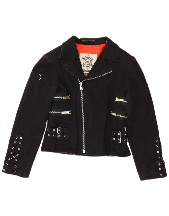 Hard Leather Stuff Γυναικείο Crop Biker Jacket UK 20 2XL Μαύρο βαμβακερό