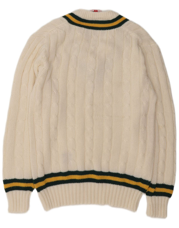 Γκρι-Nicolls Ανδρικό πουλόβερ με λαιμόκοψη με λαιμόκοψη UK 44 XL Λευκό ακρυλικό ριγέ