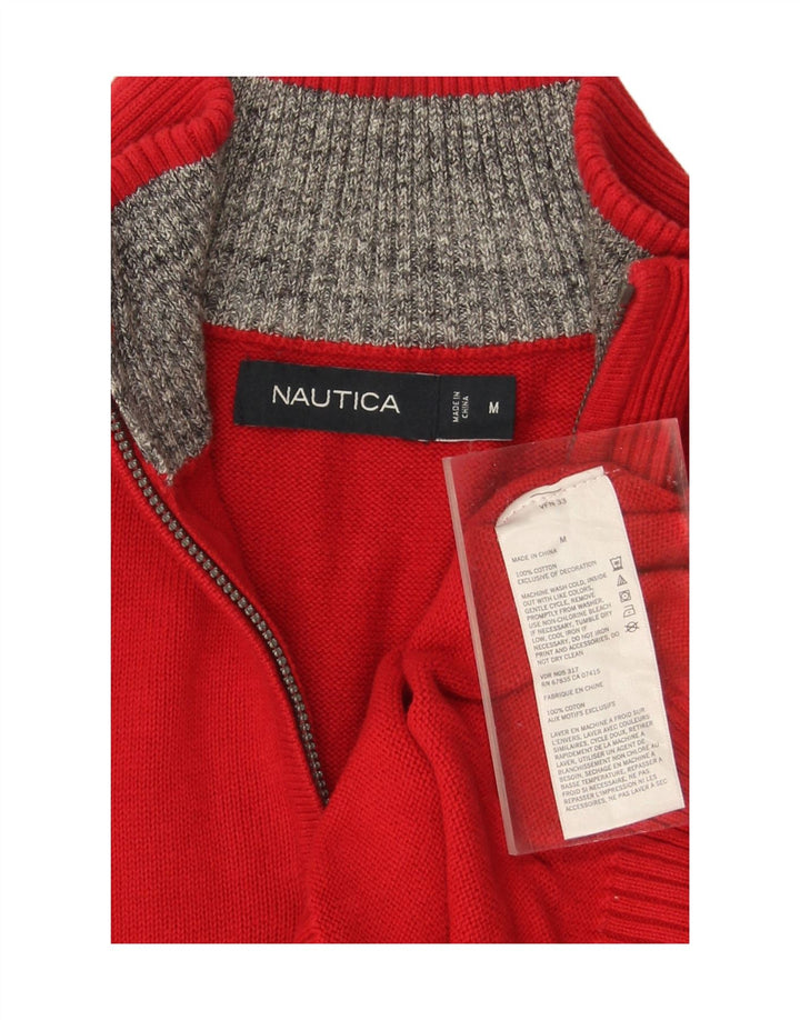 NAUTICA Mens Zip Neck Jumper Sweater Medium Red Cotton Vintage Nautica and Second-Hand Nautica from Messina Hembry 