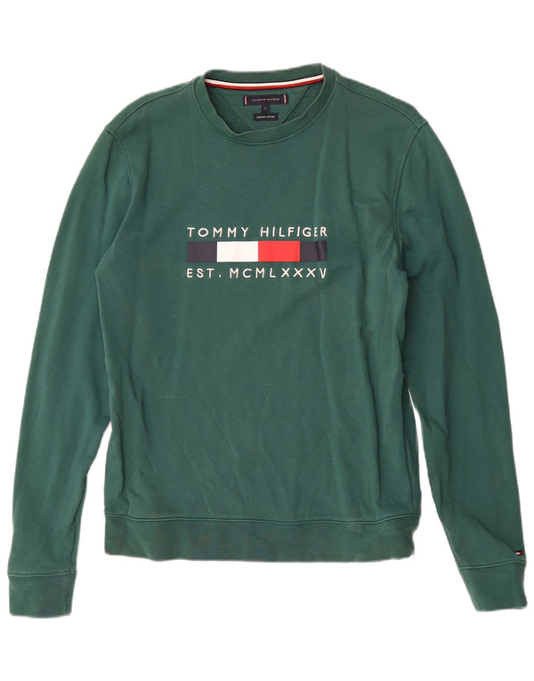 Γυναικείο γραφικό φούτερ Tommy Hilfiger Jumper UK 14 μεγάλο πράσινο βαμβακερό