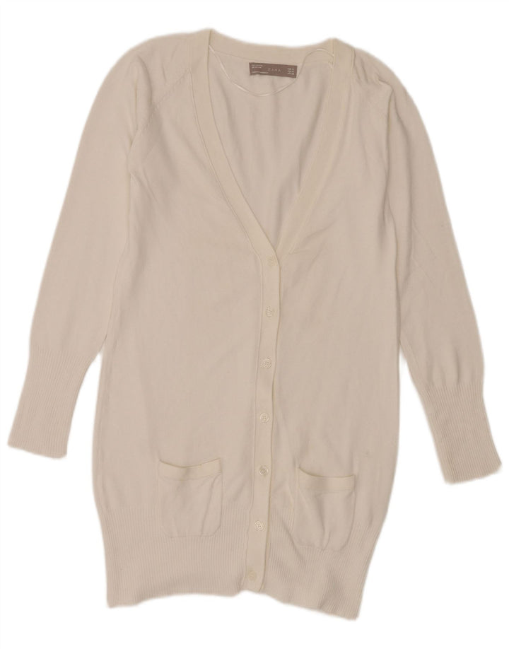 Zara Γυναικείο πουλόβερ ζακέτα Longline UK 12 μεσαίο λευκό βαμβακερό