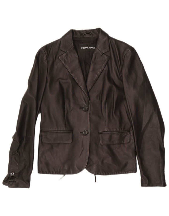 ROCCOBAROCCO Γυναικείο Μπουφάν Blazer με 2 Κουμπιά IT 42 Μεσαίο Μαύρο Δερμάτινο