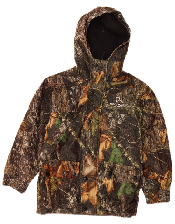 Game Winner Boys Hooded Bomber Jacket 9-10 Years XS Brown Camouflage