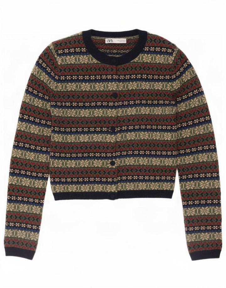 Zara Γυναικείο πουλόβερ ζακέτα UK 10 Small πολύχρωμο Fair Isle Polyamide