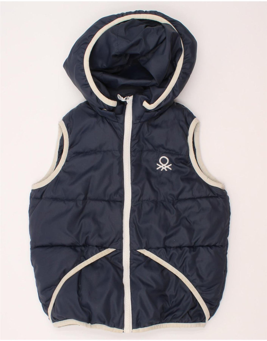 Benetton Boys Hooded Gilet 6-7 Years Small Navy Blue Polyester
