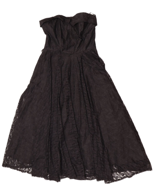 Vintage γυναικείο στράπλες φόρεμα UK 14 Large Black Floral Polyamide