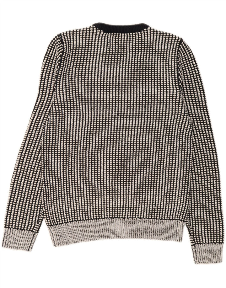JACK & JONES Mens Crew Neck Jumper Sweater Small Black Check Acrylic