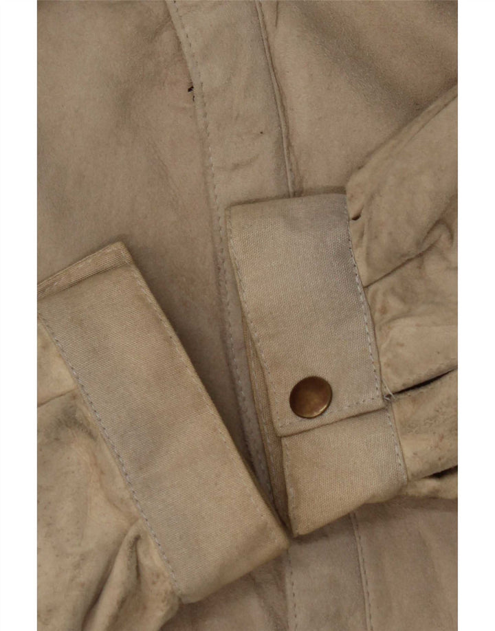 Vintage Ανδρικό Suede Racer Jacket IT 50 Large Beige Colourblock Δερμάτινο