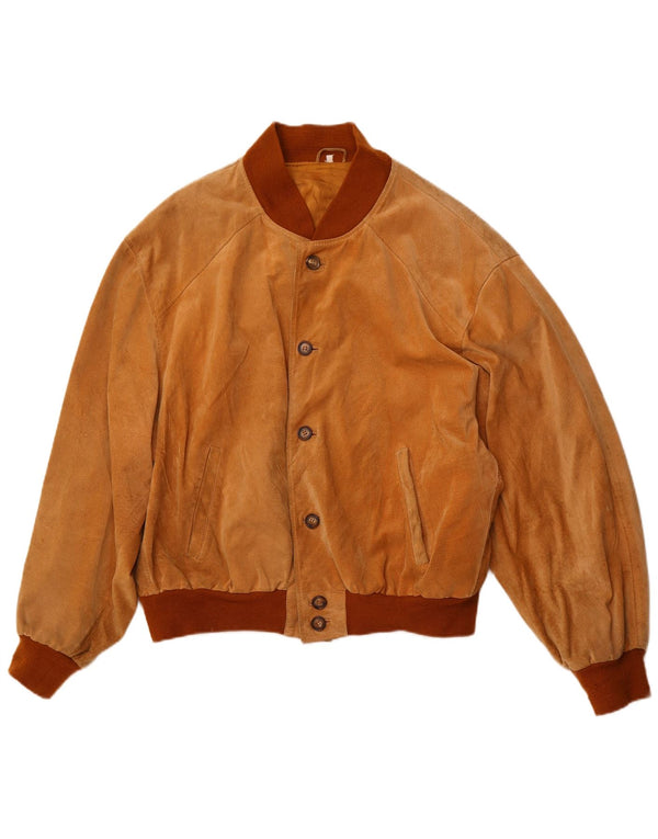 VINTAGE Ανδρικό Suede Bomber Jacket UK 42 XL Καφέ Δερμάτινο