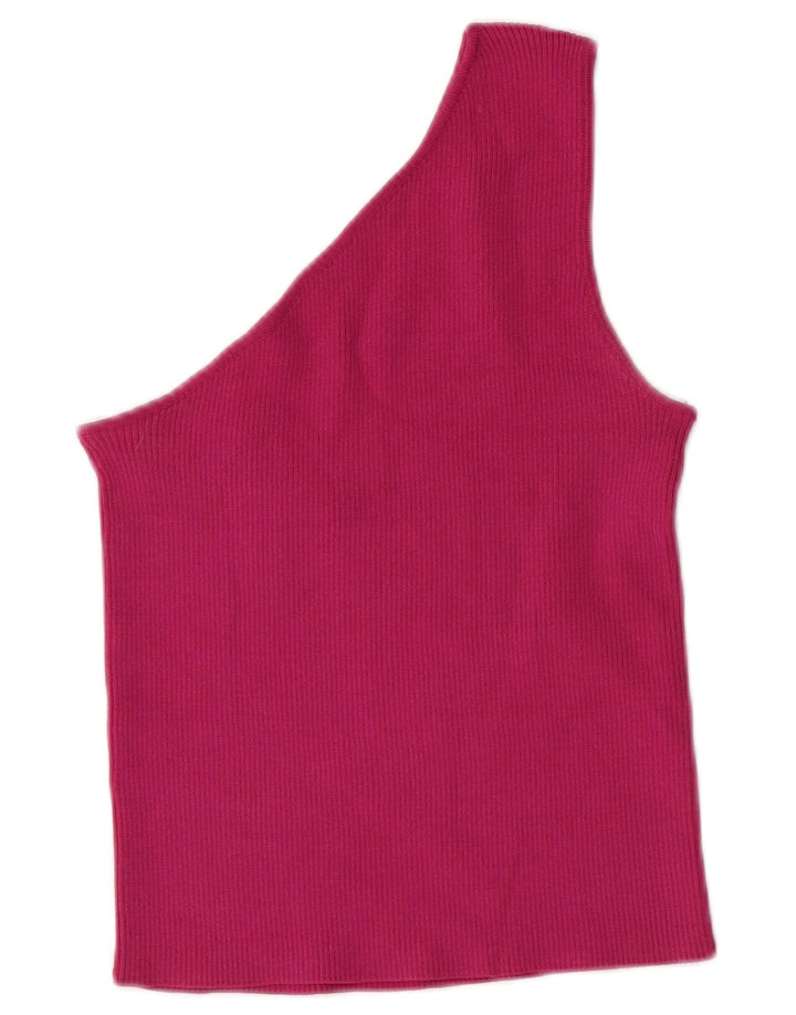ZARA Womens Crop One Shoulder Top UK 8 Small Pink Nylon