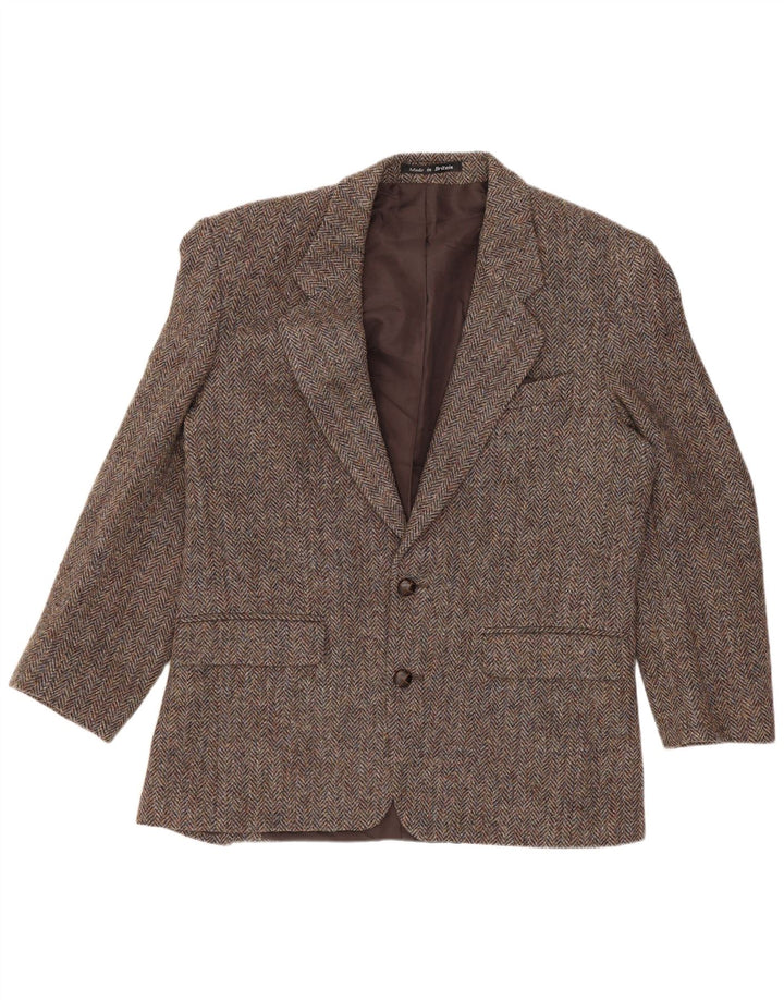 Harris Tweed Ανδρικό μπουφάν blazer UK 40 μεγάλο καφέ μαλλί από ψαροκόκκαλο