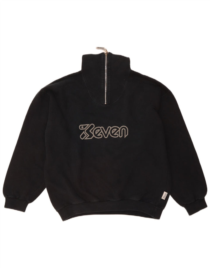 SEVEN 7 Ανδρικό γραφικό φούτερ με φερμουάρ πουκάμισο μεγάλο μπλε ναυτικό βαμβακερό