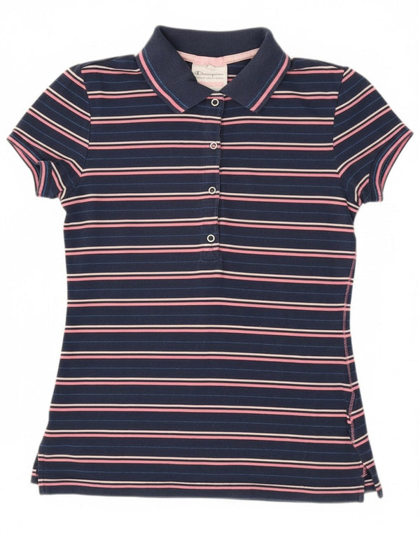 Champion Womens Heritage Fit Polo UK 12 Medium Navy Blue ριγέ