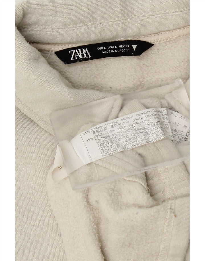 Zara Γυναικεία φούτερ με λαιμόκοψη Polo Jumper UK 16 Large White Polyester