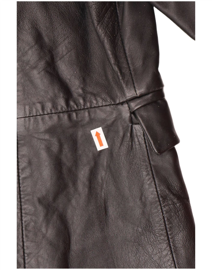 Vintage Γυναικείο Δερμάτινο Παλτό UK 14 Medium Black Leather