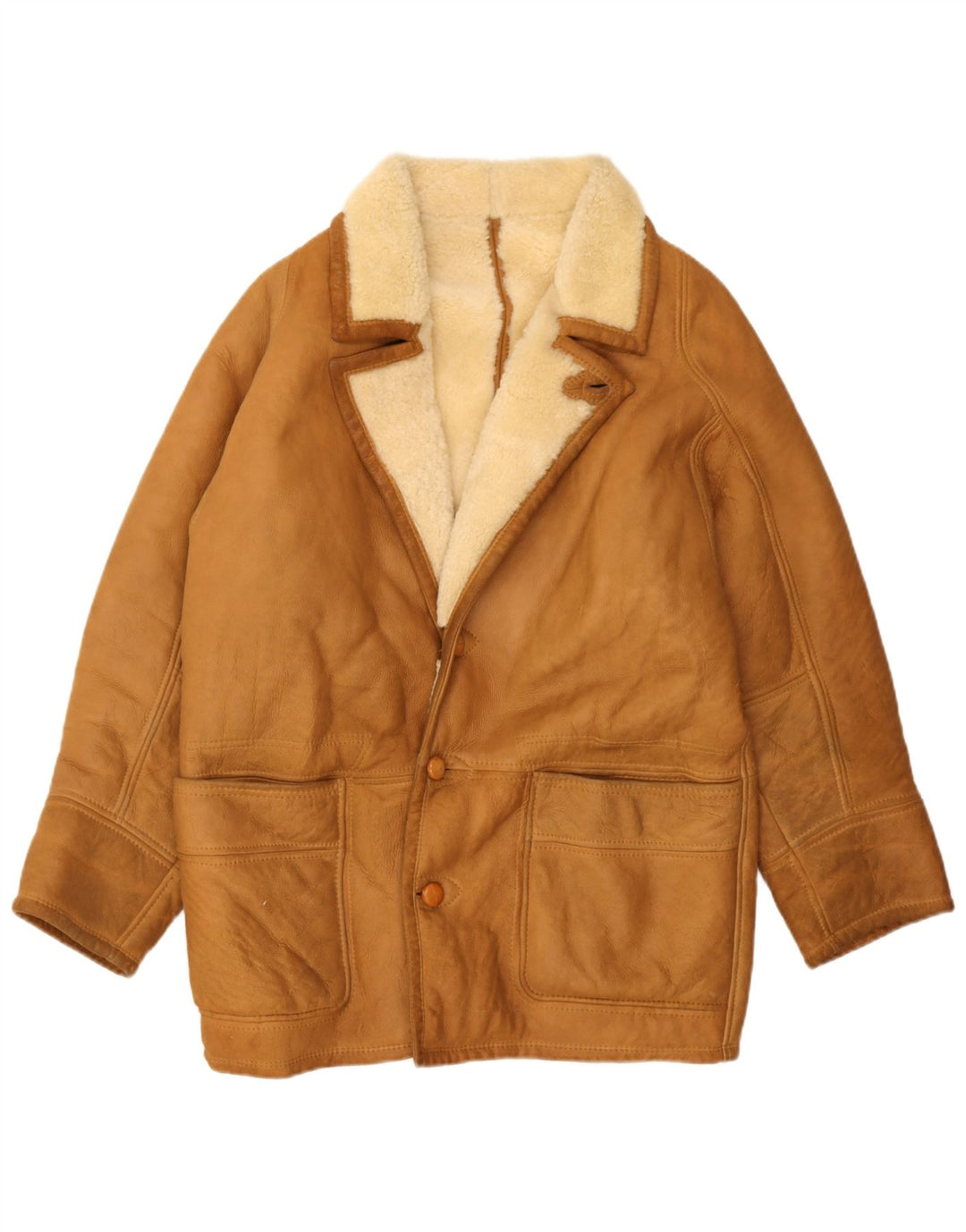Vintage Ανδρικό Shearling Jacket UK 40 Large Brown Δερμάτινο