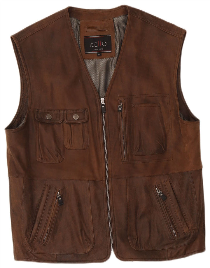 Itallo Ανδρικό Δερμάτινο Gilet IT 50 Μεγάλο Καφέ