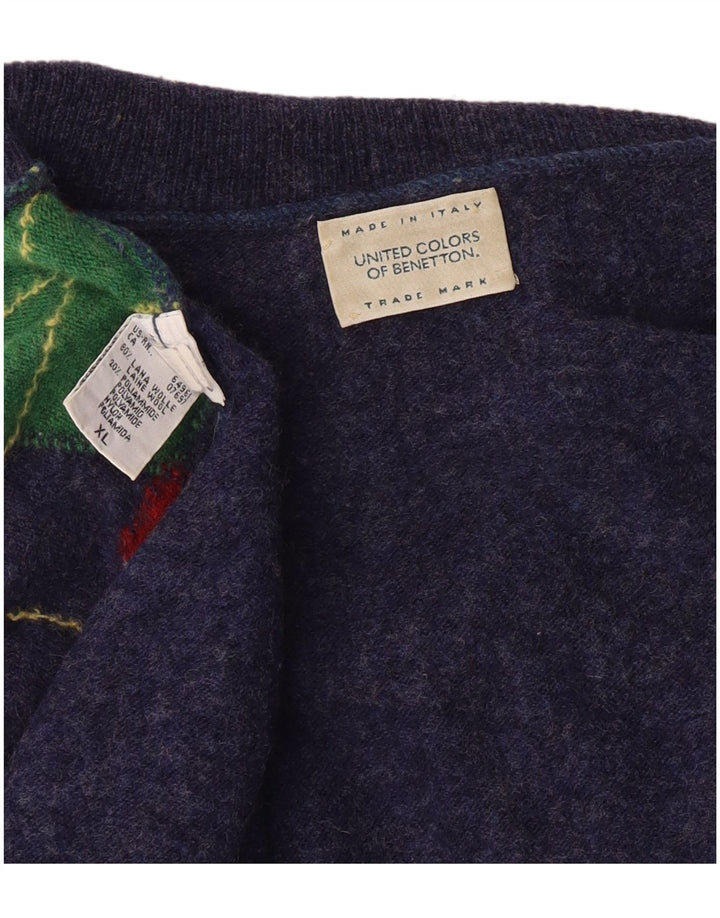 Ανδρικό πουλόβερ Benetton με ρολό λαιμόκοψη XL Navy Blue Argyle/Diamond Classic