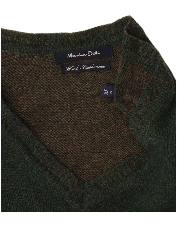 Ανδρικό πουλόβερ Massimo Dutti με λαιμόκοψη σε μεσαίο πράσινο μαλλί