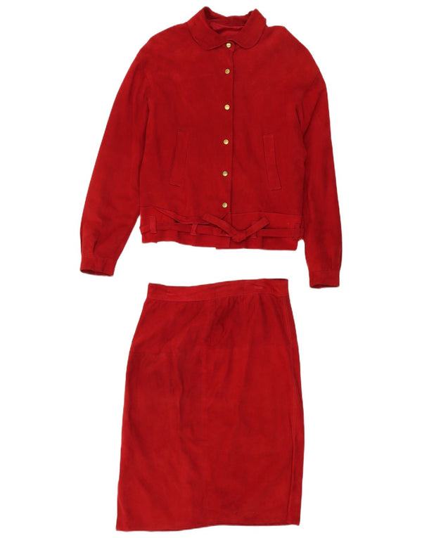 VINTAGE Γυναικείο Σετ φούστα 2 τεμαχίων UK 14 Medium W30 Κόκκινο δέρμα