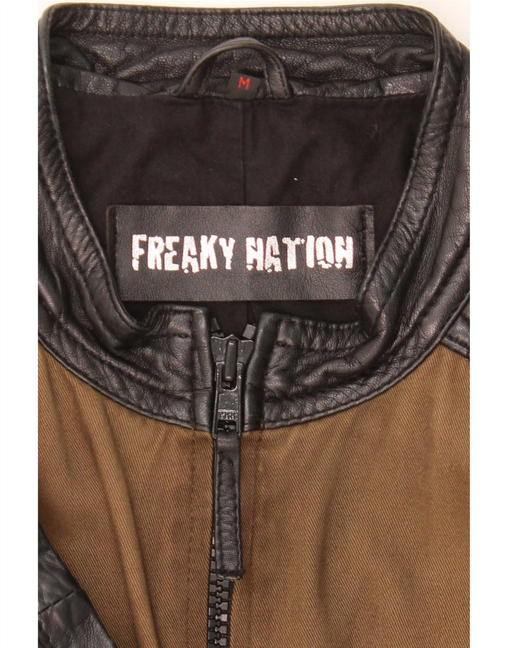 Freaky Nation Mens Racer Jacket UK 38 Medium Brown Colourblock
