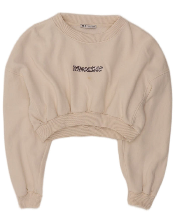 Γυναικεία φούτερ Zara Crop Graphic Jumper UK 10 Small Off White Βαμβακερά