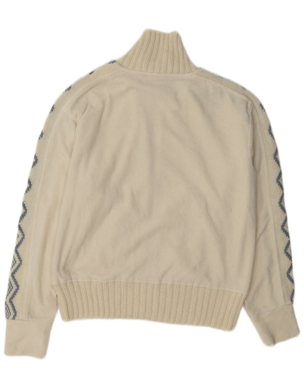 Vintage Γυναικείο Fleece Jacket UK 14 Large Off White Geometric Polyester