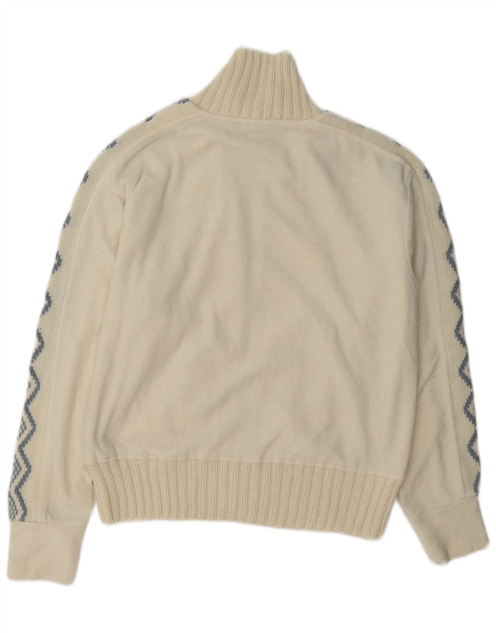 Vintage Γυναικείο Fleece Jacket UK 14 Large Off White Geometric Polyester