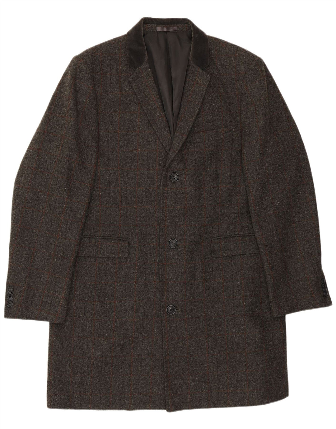 VINTAGE Ανδρικό τζάκετ 3 κουμπιών Longline UK 46 3XL Grey Check