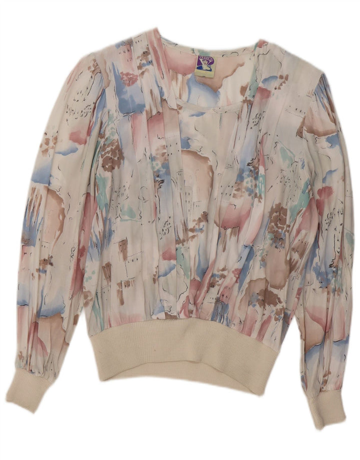 Γυναικεία μακρυμάνικη μπλούζα C & A Abstract Pattern Top UK 14 Medium White