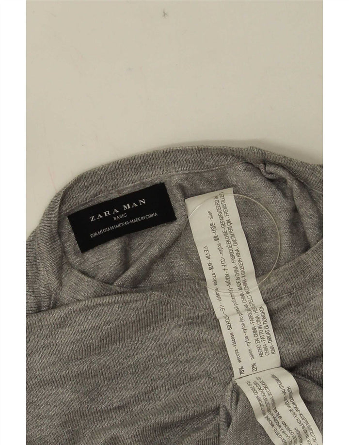 Ανδρικό πουλόβερ Zara με λαιμόκοψη μεσαίου γκρι βισκόζη