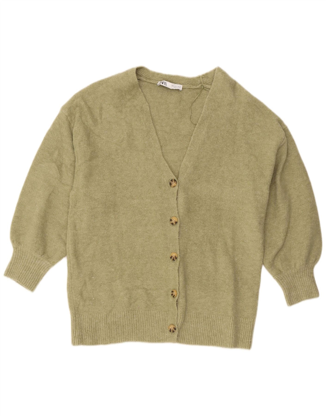 Zara Γυναικείο πουλόβερ ζακέτα oversized UK 10 Small Khaki Acrylic