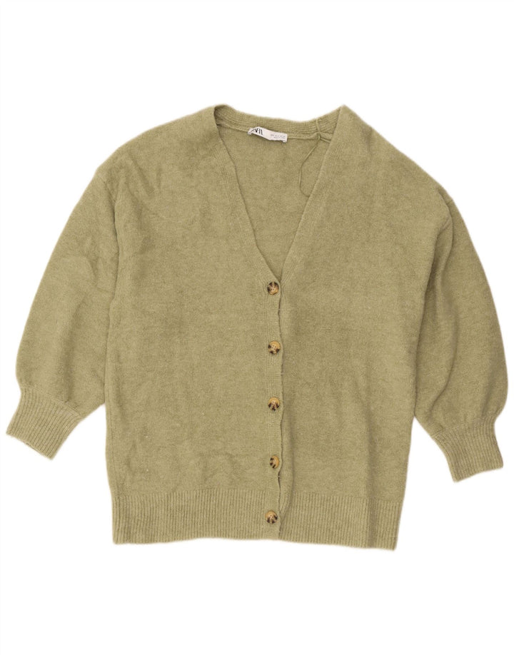 Zara Γυναικείο πουλόβερ ζακέτα oversized UK 10 Small Khaki Acrylic