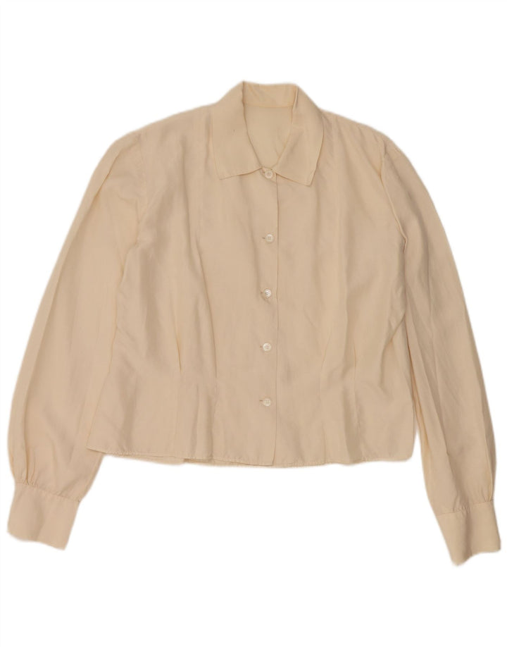 Vintage Γυναικείο πουκάμισο Crop Μπλούζα UK 14 Medium Beige