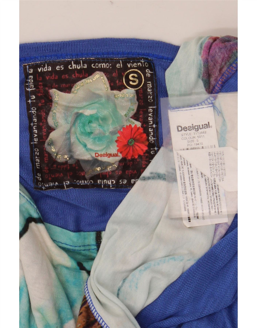 DESIGUAL γυναικεία μπλούζα μπλούζα τοπ UK 10 Small Blue Floral Viscose