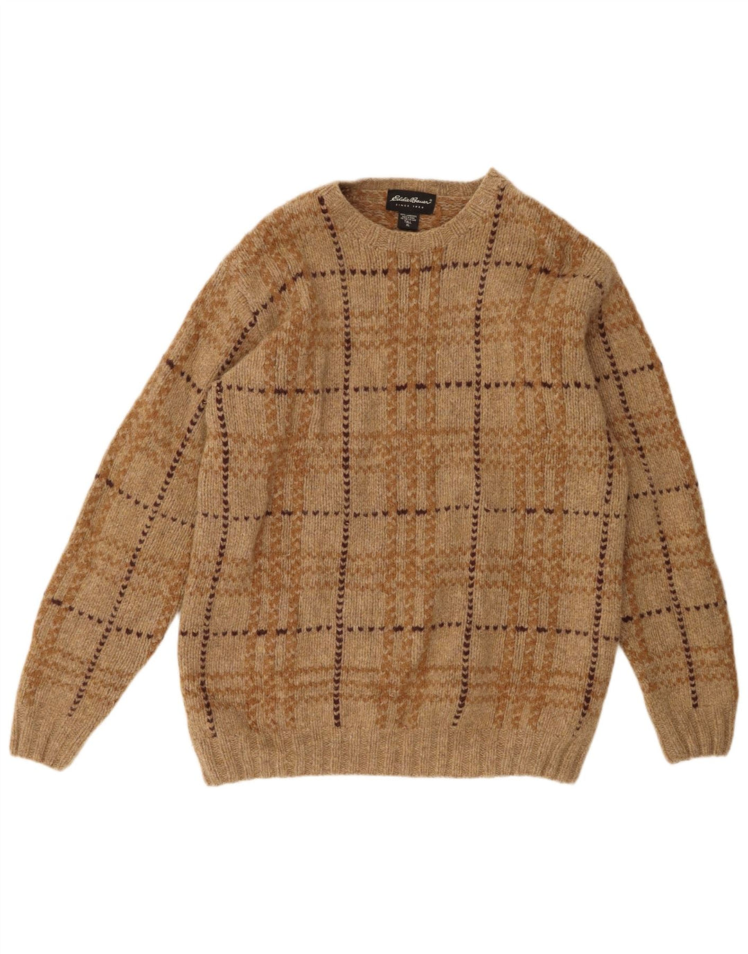 Eddie Bauer Ανδρικό πουλόβερ με λαιμόκοψη XL Brown Check Lambswool