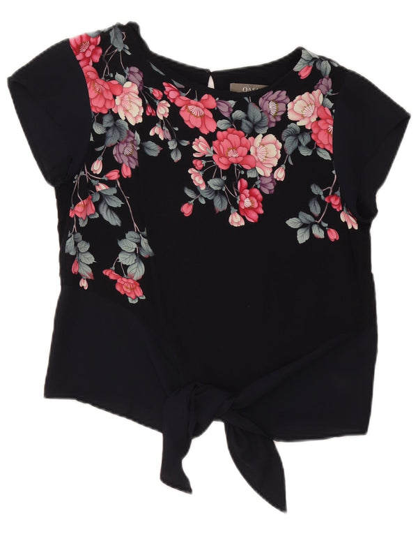 Γυναικεία Crop μπροστινή γραβάτα μπλούζα Oasis Top 8 Small Navy Blue Floral Viscose