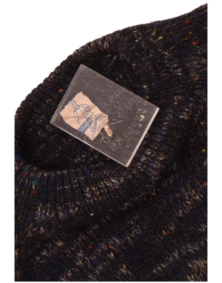 Vintage ανδρικό πουλόβερ με λαιμόκοψη IT 50 μεσαίου μπλε ναυτικό μαλλί