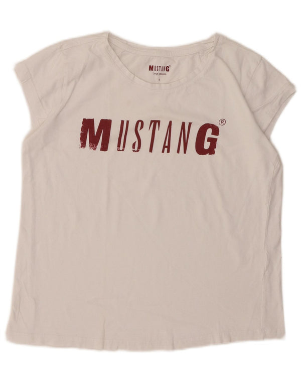MUSTANG Γυναικείο Crop Graphic T-Shirt Top UK 10 Small White