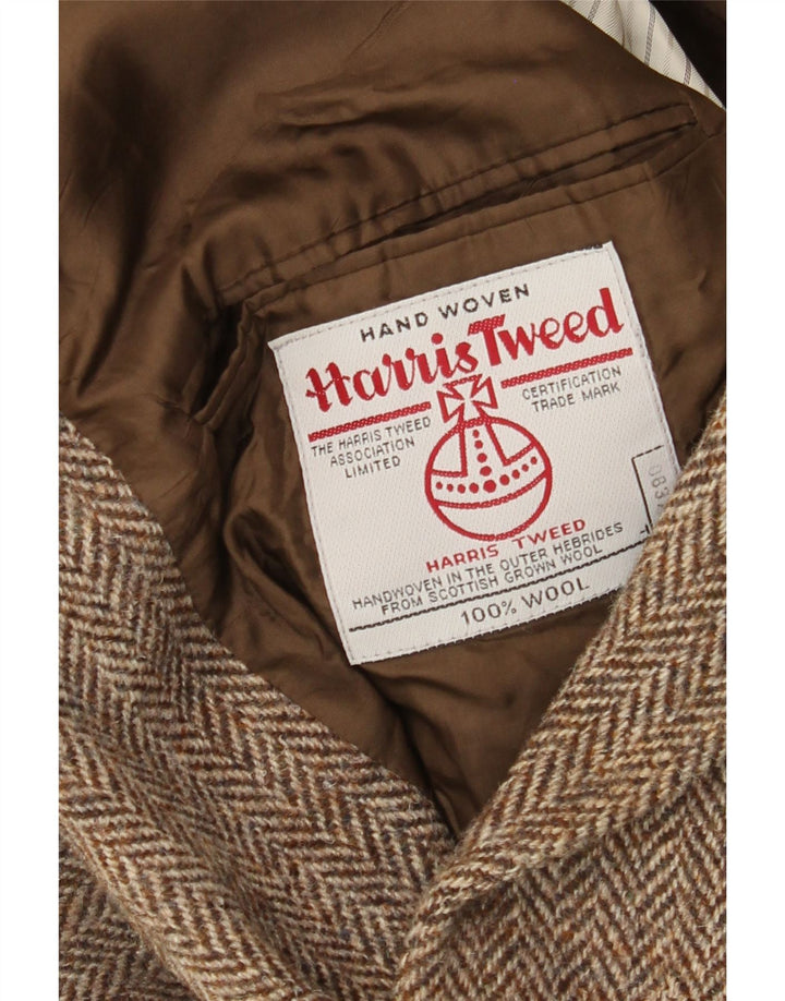 Ανδρικό μπουφάν Harris Tweed 2 κουμπιά σακάκι UK 40 μεγάλο καφέ μαλλί ψαροκόκαλο