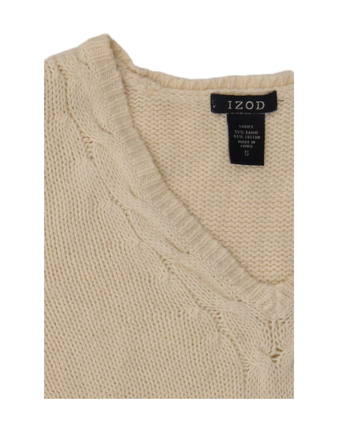 Izod γυναικείο πουλόβερ με λαιμόκοψη UK 10 Small Off White Ramie