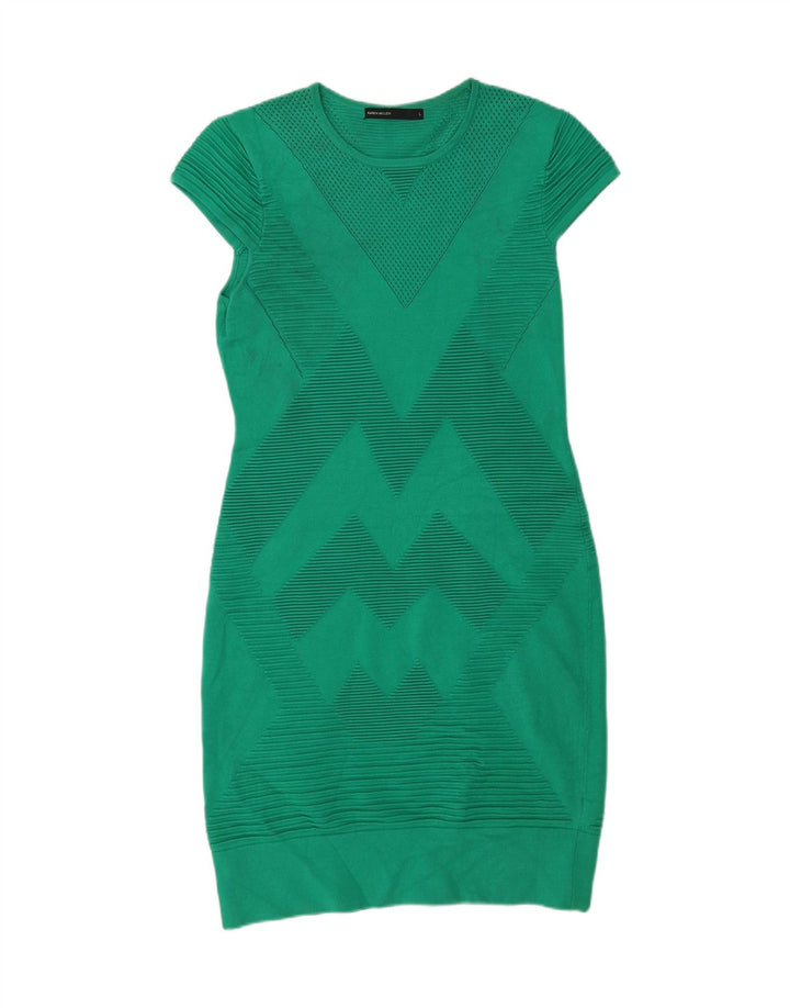 KAREN MILLEN Γυναικείο Bodycon Φόρεμα UK 16 Μεγάλο Πράσινο Chevron Viscose