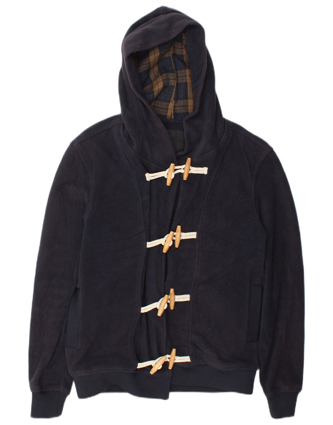 Zara γυναικείο μπουφάν με κουκούλα Duffle Fleece UK 14 Medium Navy Blue Polyester