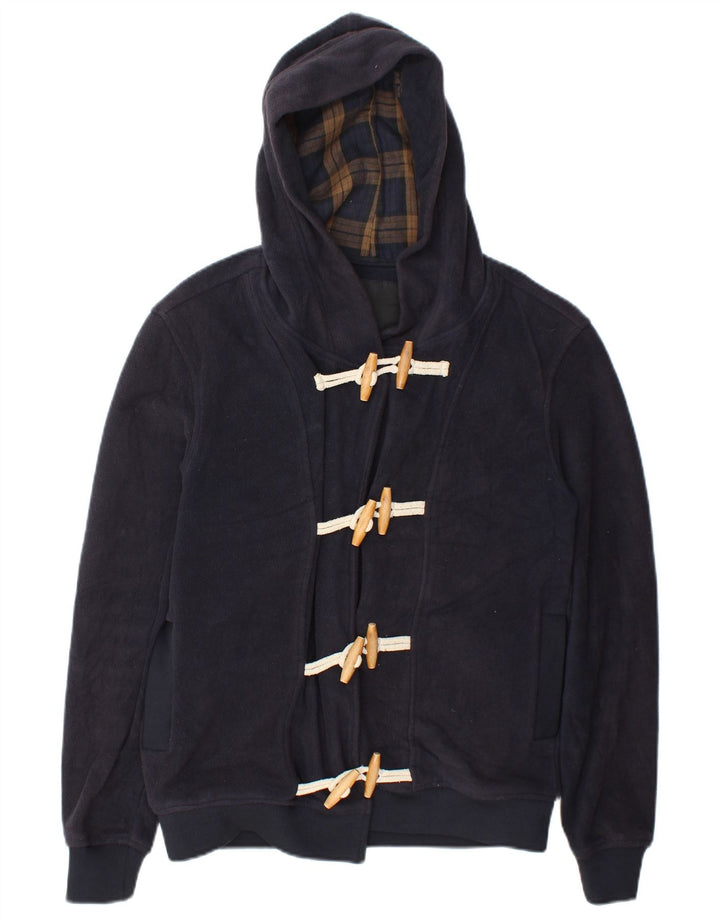 Zara γυναικείο μπουφάν με κουκούλα Duffle Fleece UK 14 Medium Navy Blue Polyester