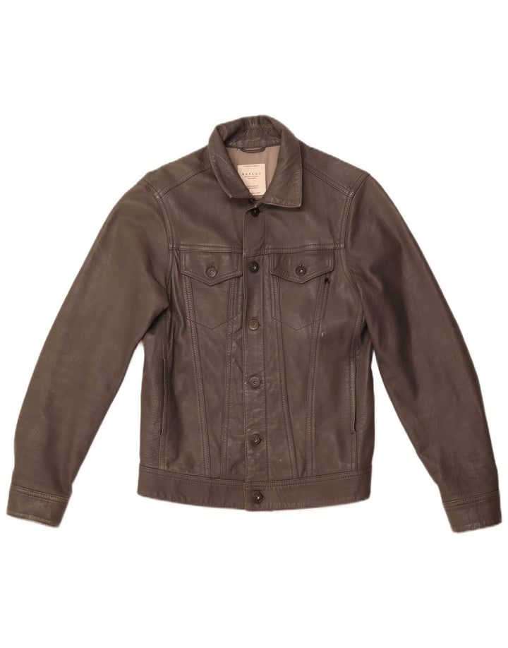 REPLAY Γυναικείο Δερμάτινο Μπουφάν UK 10 Small Grey Leather