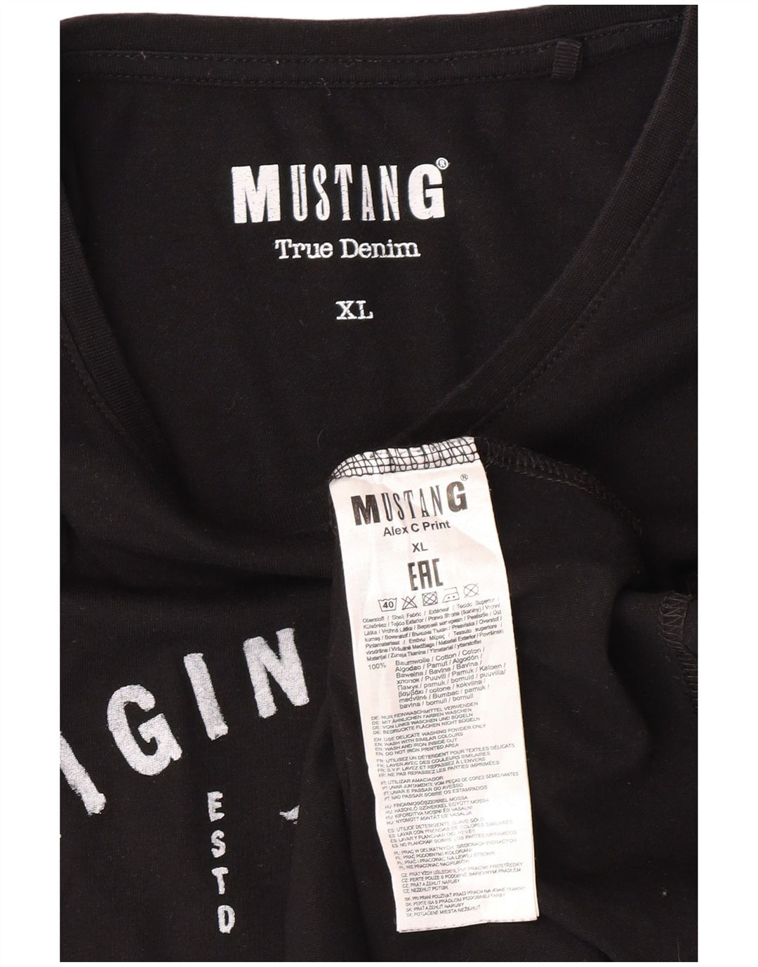 MUSTANG Ανδρικό γραφικό T-Shirt Top XL Μαύρο βαμβακερό