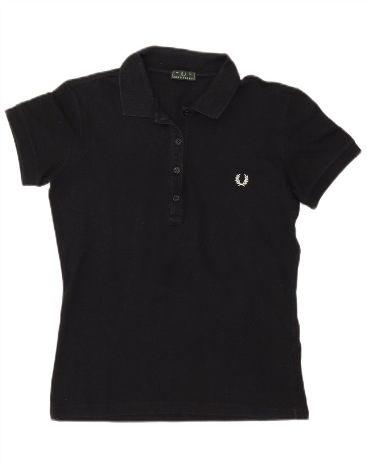 FRED PERRY Γυναικείο μπλουζάκι πόλο UK 16 μεγάλο μαύρο βαμβακερό