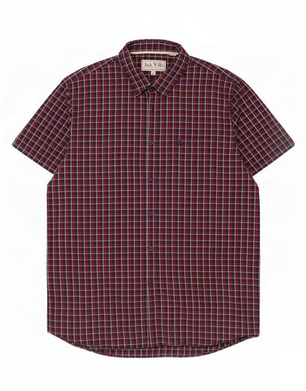 Jack Wills Ανδρικό κοντομάνικο πουκάμισο Classic Fit XL Navy Blue Check Cotton